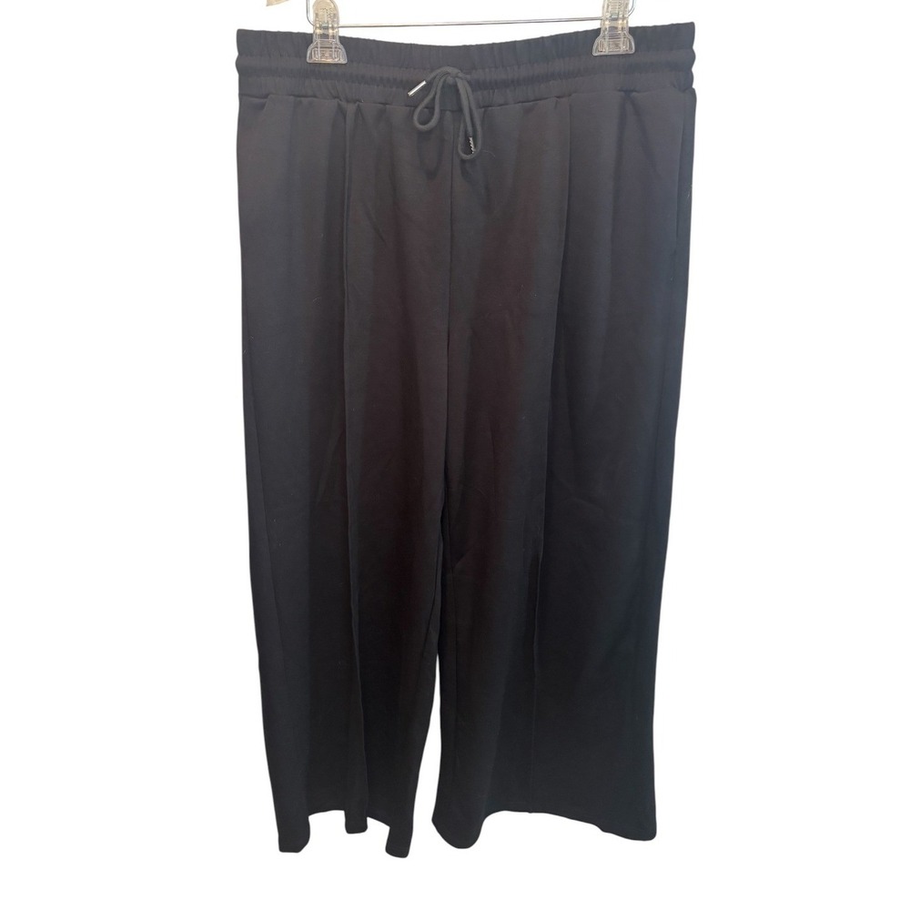 Womens Black Wide Leg Drawstring High Rise Pockets Trouser Pants 2XL NEW